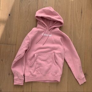 Glossier pink hoodie